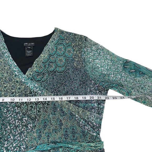 Kate & Lily Womens Green Multicolor Wrap Maxi Dress Size 20W Mesh Stretchy Lined - Picture 5 of 16